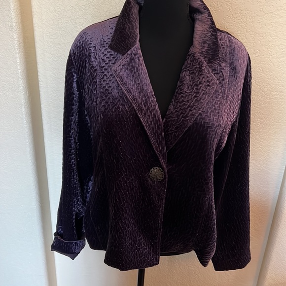 Chico’s (sz 2), medium purple crushed velvet jacket. - Picture 3 of 10